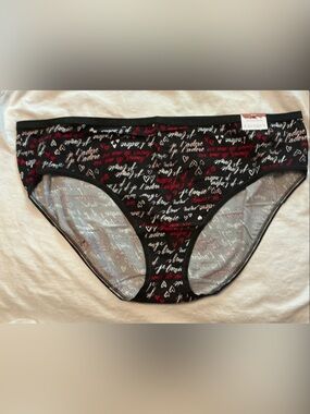 Cacique Black Cotton Hipster with Red & Pink Script Hearts